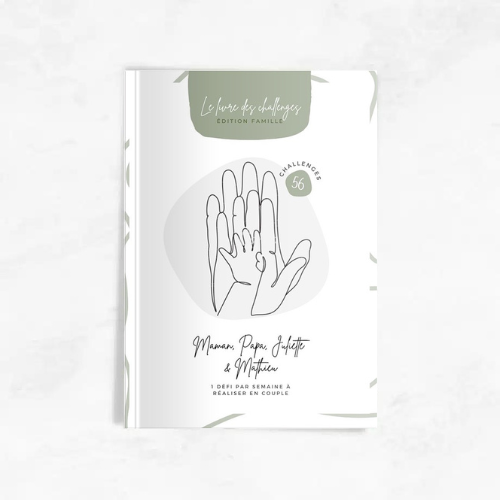 Première de couverture livre des challenges famille personnalisable prénoms